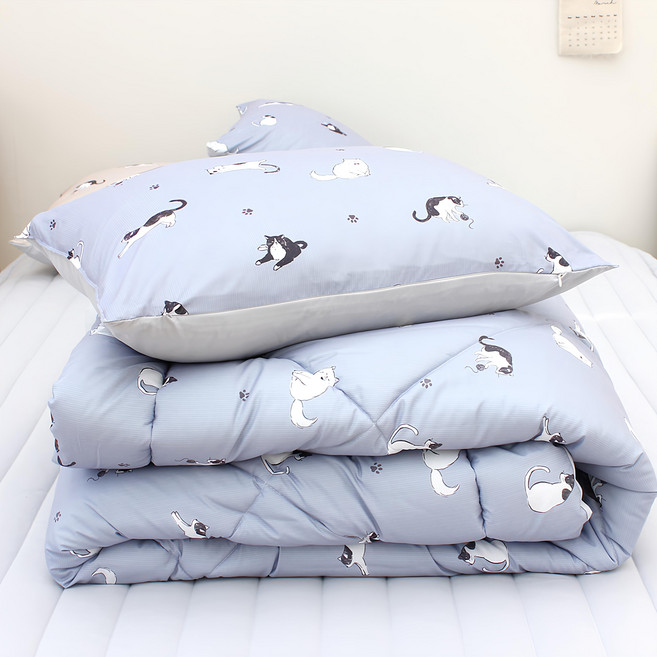 CHOUETTROOM 超細纖維薄被 貓咪印花, 藍色