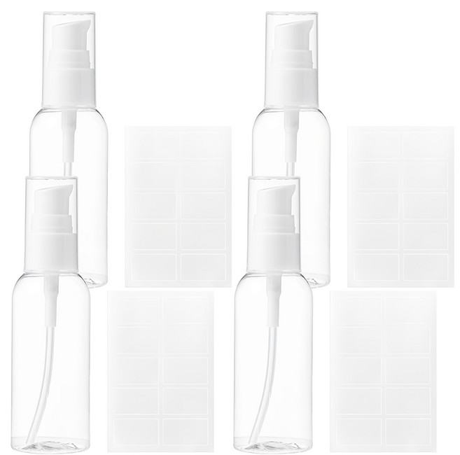 comet 按壓式分裝瓶 60ml 附標籤貼紙, 透明色, 4個