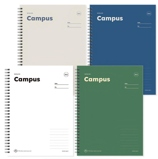 POPO FANCY 3000校園系列 筆記本4件組, 1組, 白色 + 藍色 + 灰色 + 綠色