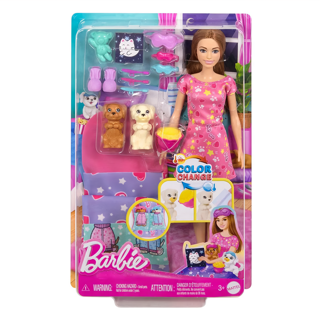 MATTEL 美泰兒 Barbie 芭比睡衣派對組合, 1組, 芭比睡衣派對組合 粉色