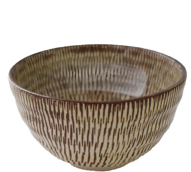 佐和陶瓷 日本製 陶瓷碗 13.5cm寬 8cm高 550mL, 彫紋刷毛 棕色, 1個