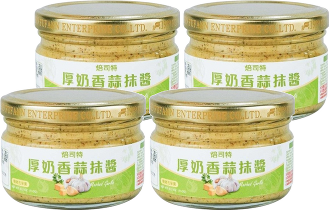 FUFANN 福汎 焙司特 厚奶香蒜抹醬, 160g, 4罐