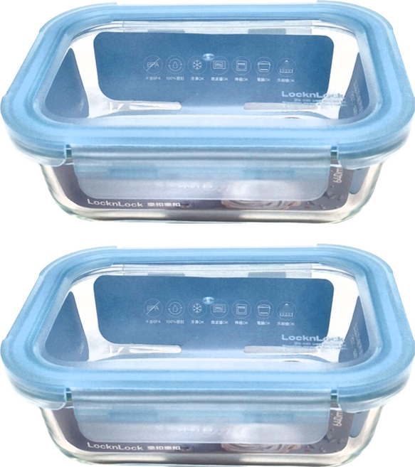 LocknLock 樂扣樂扣 藍莓慕斯耐熱玻璃保鮮盒 長方形, 2個容器 + 2個蓋子, 2個