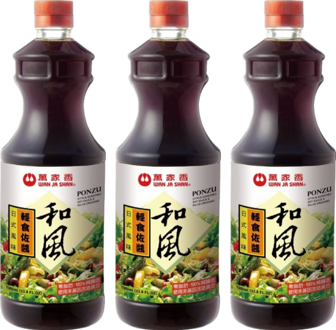 萬家香 和風輕食佐醬 100%天然豆麥醬油 無油零脂肪沙拉醬, 1L, 3瓶