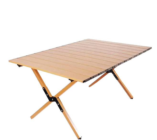 理享家 高碳鋼加厚折疊戶外露營桌, 原木色
