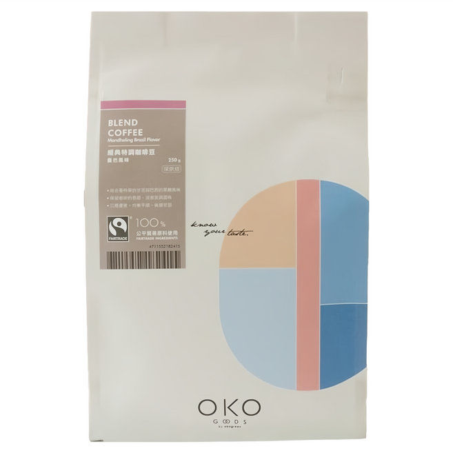 OKO 生態綠 特調咖啡豆 曼巴風味 深烘焙 全豆, 250g, 1包
