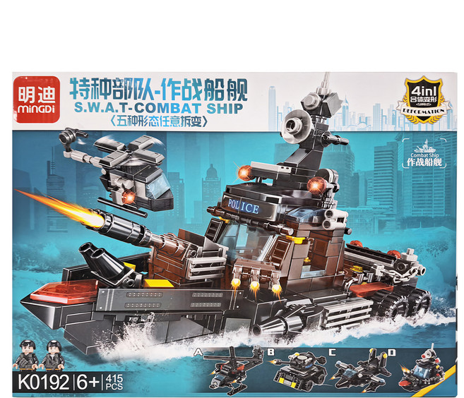 minGDi 明迪 軍事戰爭特種部隊積木 S.W.A.T. Combat Ship 五種形態任意變換, 作戰船艦 多色, 1個