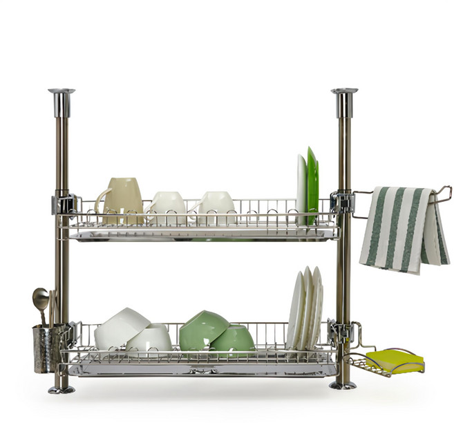 I NEX 立柱式餐具瀝水架 不鏽鋼 69x26x42~78 公分, 銀色, 2層, 1個