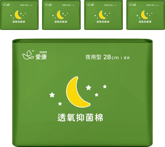 icon 愛康 透氧抑菌棉 衛生棉, 夜用型(28cm), 8片, 5包