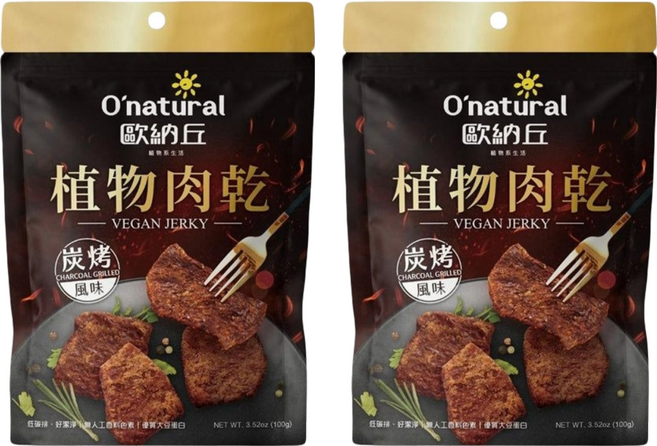 O'natural 歐納丘 植物肉乾 炭烤風味 植物蛋白製成 素食者可食用 嚼勁十足, 100g, 2包