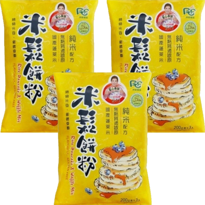 屏東農產米鬆餅粉, 3包, 600g