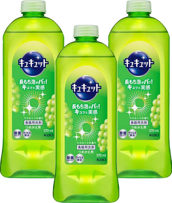 Kao 花王 Cucute 珂珂透 餐具洗碗精補充瓶 麝香葡萄, 370ml, 3瓶