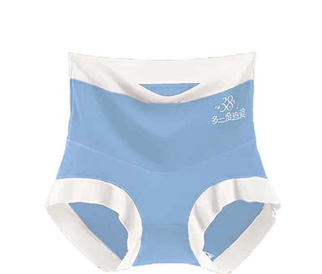 高腰純棉加絨加厚暖宮蠶絲 抗菌內褲, 灰藍