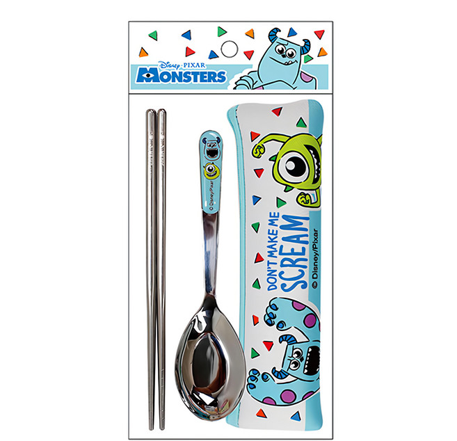 MONSTERS INC. 怪獸電力公司 潛水布不鏽鋼餐具組, 多色, 湯匙 + 筷子 + 收納包, 1組