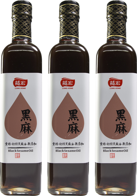 龍宏 黑麻油, 500ml, 3瓶
