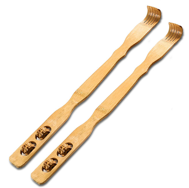 AHOYE 木製舒適抓頭不求人帶滾輪 背部按摩器, 2支