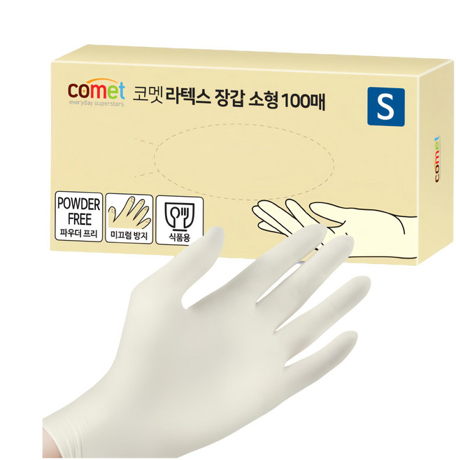 comet 乳膠手套 100入, 小(S), 白色, 1盒