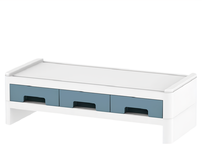 FAmILyLIFE 生活 桌上型電腦螢幕置物架雙層三抽屜 A-066, 活力藍