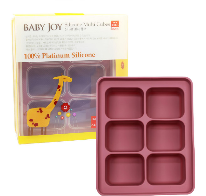 BABY JOY 鉑金矽膠副食品製冰盒 6格, 藕紫色, 1個