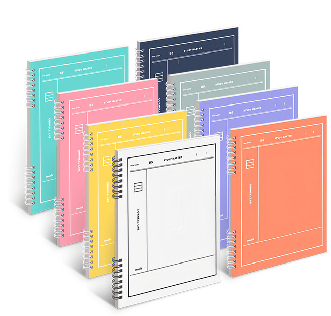 munid 8mm 康奈爾橫線雙線圈筆記本 8色組, 白色+深海軍藍+灰色+橘色+檸檬黃+薄荷綠+紫色+粉色, 1組