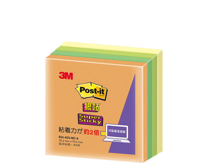 3M Post-it 利貼 狠黏便條紙, 654-4SS-MC-6, 360張, 1組