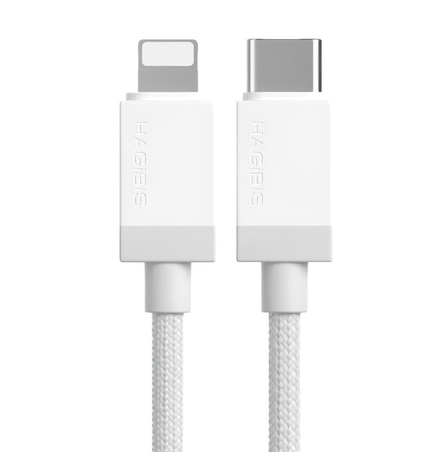 HAGiBiS 海備思 多彩編織 Type-C-Lightning 30W快充線 100CM, 白色, 1條
