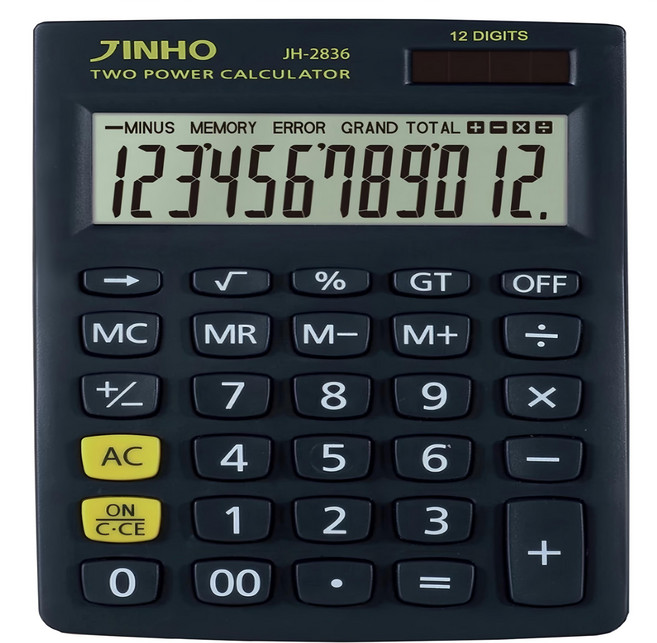 JINHO 京禾 12位元太陽能無印風輕巧型雙電源計算機 JH-2836, 1台, 黑色