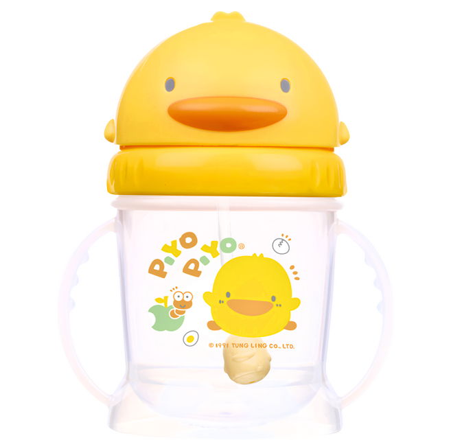 PiYOPiYO 黃色小鴨 自動吸管PP滑蓋練習杯, 黃色, 250ml, 1個