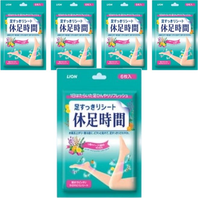 LION 獅王 休足時間 清涼舒緩貼片 含5種草本植物配方 保水凝膠貼布設計, 6片, 5包
