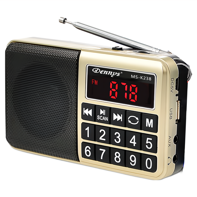 Dennys 丹尼斯 大字鍵收音機喇叭 USB SD MP3 FM, MS-K238, 金色