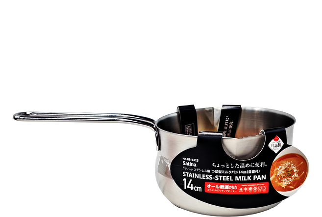 PEARL LIFE 珍珠金屬 日本製不鏽鋼單柄牛奶鍋 有刻度 長28cm 最大底徑14.5cm 高9.5cm 320g 1.1L, 14cm, 銀色, 1個