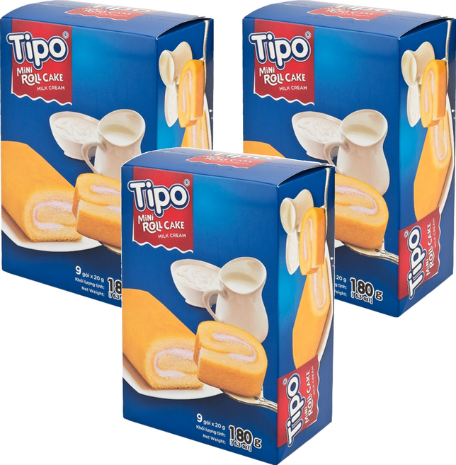 Tipo 瑞士捲 牛奶口味, 180g, 3盒
