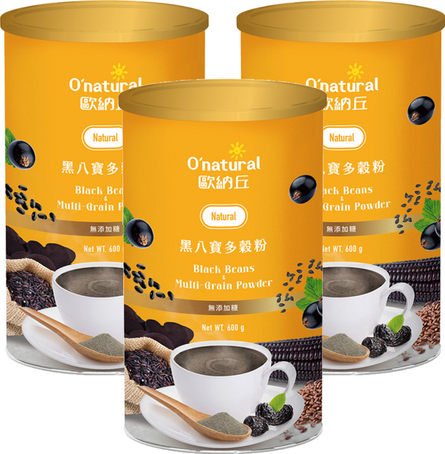 O'natural 歐納丘 黑八寶多穀粉, 600g, 3罐