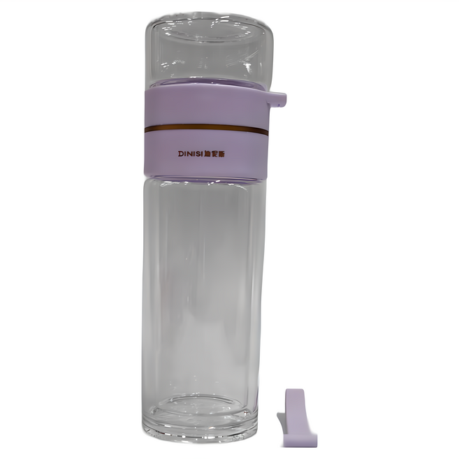 雙層玻璃泡茶杯 茶水分離杯, 紫色, 450ml, 1個