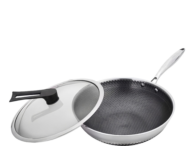 FJ 多功能鈦黑蜂窩紋316不鏽鋼炒鍋 - 不沾黏 無懼鐵鏟, 32cm, 1個