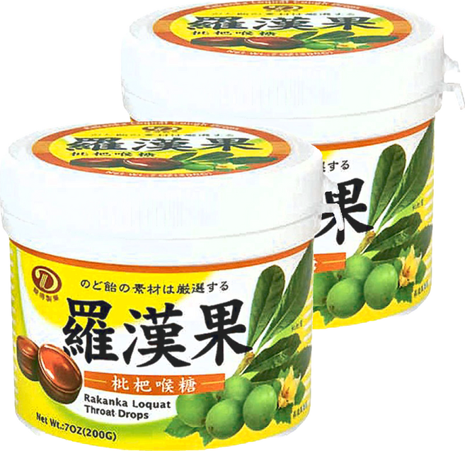 綠得製菓 羅漢果琵琶喉糖罐, 200g, 2罐