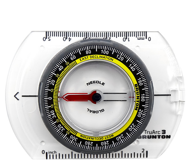BRUNTON TruArcTM 3 Compass 指北針 免工具磁偏角調整 英寸/毫米比例, 透明色, 1個