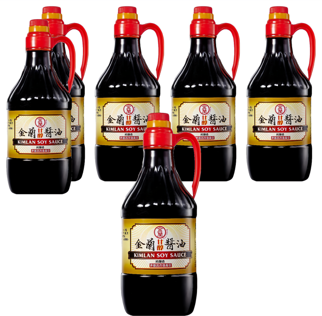 KIMLAN 金蘭 甘醇醬油 非基因改造黃豆 無添加味精和防腐劑 適用於滷、炒、沾、拌, 1.5L, 6瓶