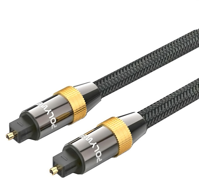 POLYWELL 寶利威爾 Toslink數位光纖線 公對公 PW15-W25-B008, 黑色 + 金色, 1條, 20m