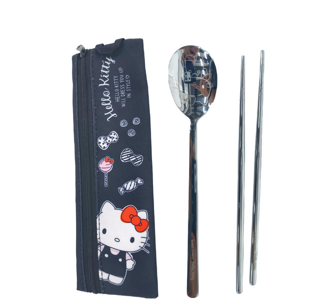 SHIERN-CHIU 廣億實業 簡易餐具組 KT-FS07 72g, 黑色, 湯匙 + 筷子 + 收納袋, 1組