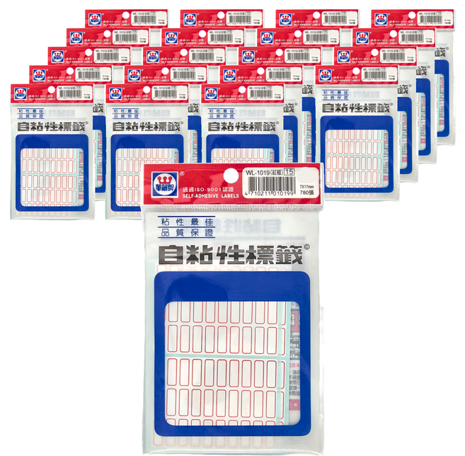 華麗牌 自黏性標籤 WL-1019 7 x 17mm, 紅色 + 白色, 780張, 20包