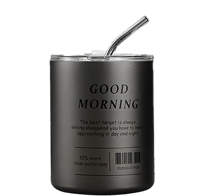 不鏽鋼隨行杯 杯子8.5 x 11.5cm + 吸管5 x 0.5cm, 灰色, 350ml, 1個