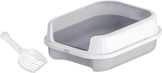 Truly House 半封閉式貓砂盆 附貓砂鏟 樹脂砂盆, 灰色, 1個