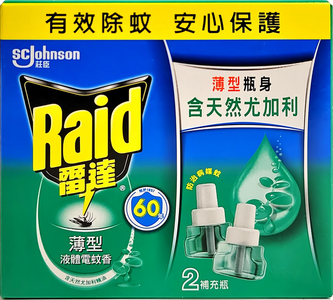 Raid 雷達 薄型液體電蚊香補充瓶 尤加利 2瓶, 82ml, 1盒
