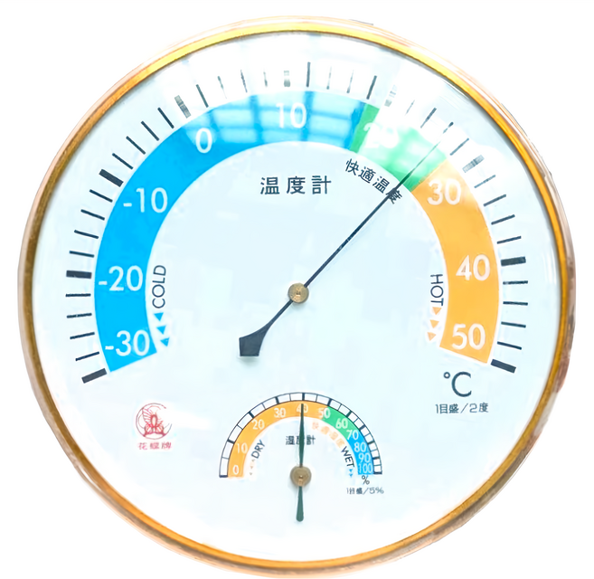 花蝶牌 JD-I-93 壁掛型/屋內用 溫溼度計 SK-502 鋁殼指針 溫度計 直徑15 x 3cm, 1個, 白色 + 金色