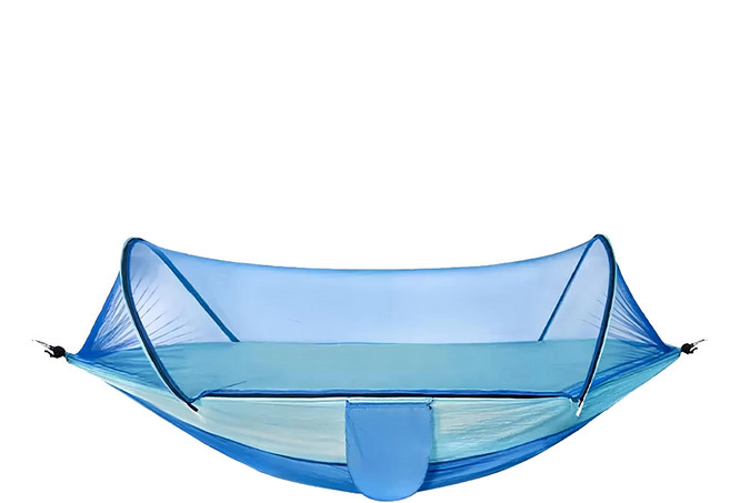 捷華 速開蚊帳吊床 尼龍材質 輕盈攜帶 配件: 帳蓬 D型扣 固定繩, 深藍色 + 淺藍色