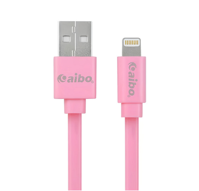 aibo Apple 原廠認證 USB-Lightning傳輸充電扁線 2.4A快速充電, 100cm, 粉紅色, 1條