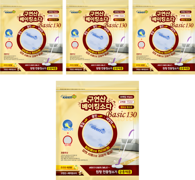 에파타클린업 구연산베이킹소다 원형물걸레청소포 베이직 30매, 4개