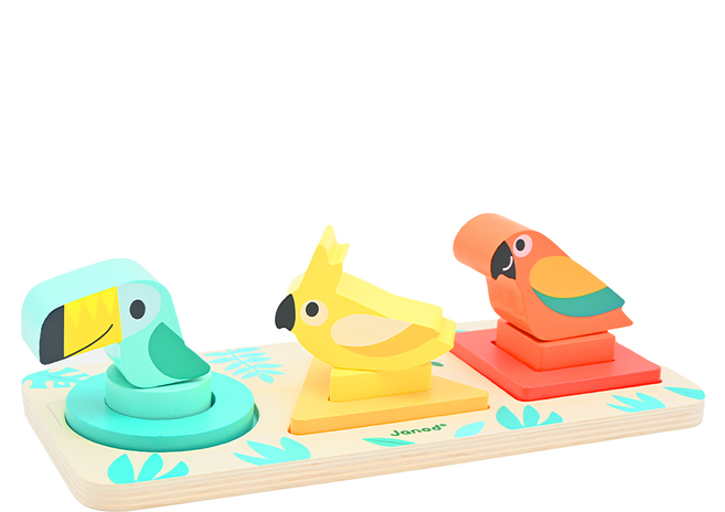 Janod 雨林大冒險 1組 法國原創設計 色彩繽紛童趣 增加色彩辨識能力 學習形狀大小概念, 多色 大嘴鳥形色辨認