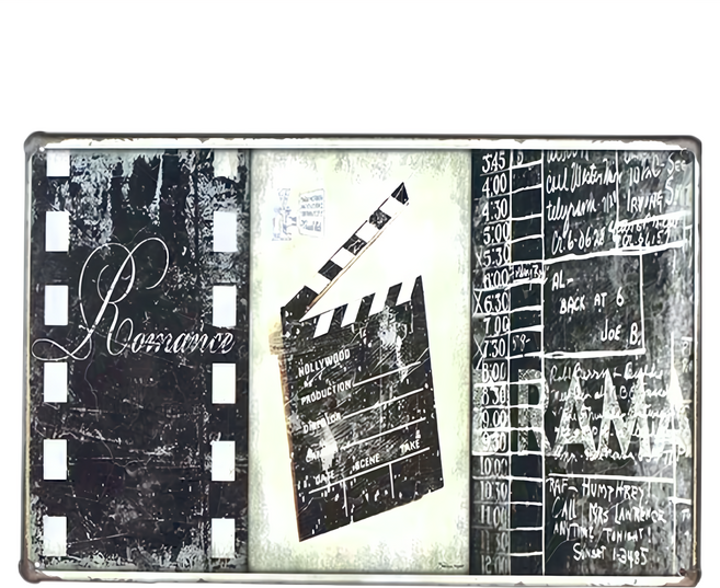 OPUS LOFT 純真年代 仿舊鐵皮畫 創意擺飾 無痕壁貼, 開麥啦 黑色 + 白色